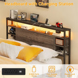 Twin Size Bed Frame with Storage Headboard, Platform Bed Frame with LED Lights and Power Outlets