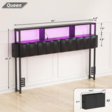 Queen Size Upholstered Headboard with 2 Hidden Drawer Storage, Power Outlet and LED Light