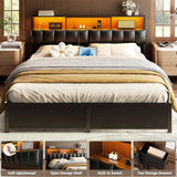 Queen Size Upholstered Headboard with 2 Hidden Drawer Storage, Power Outlet and LED Light