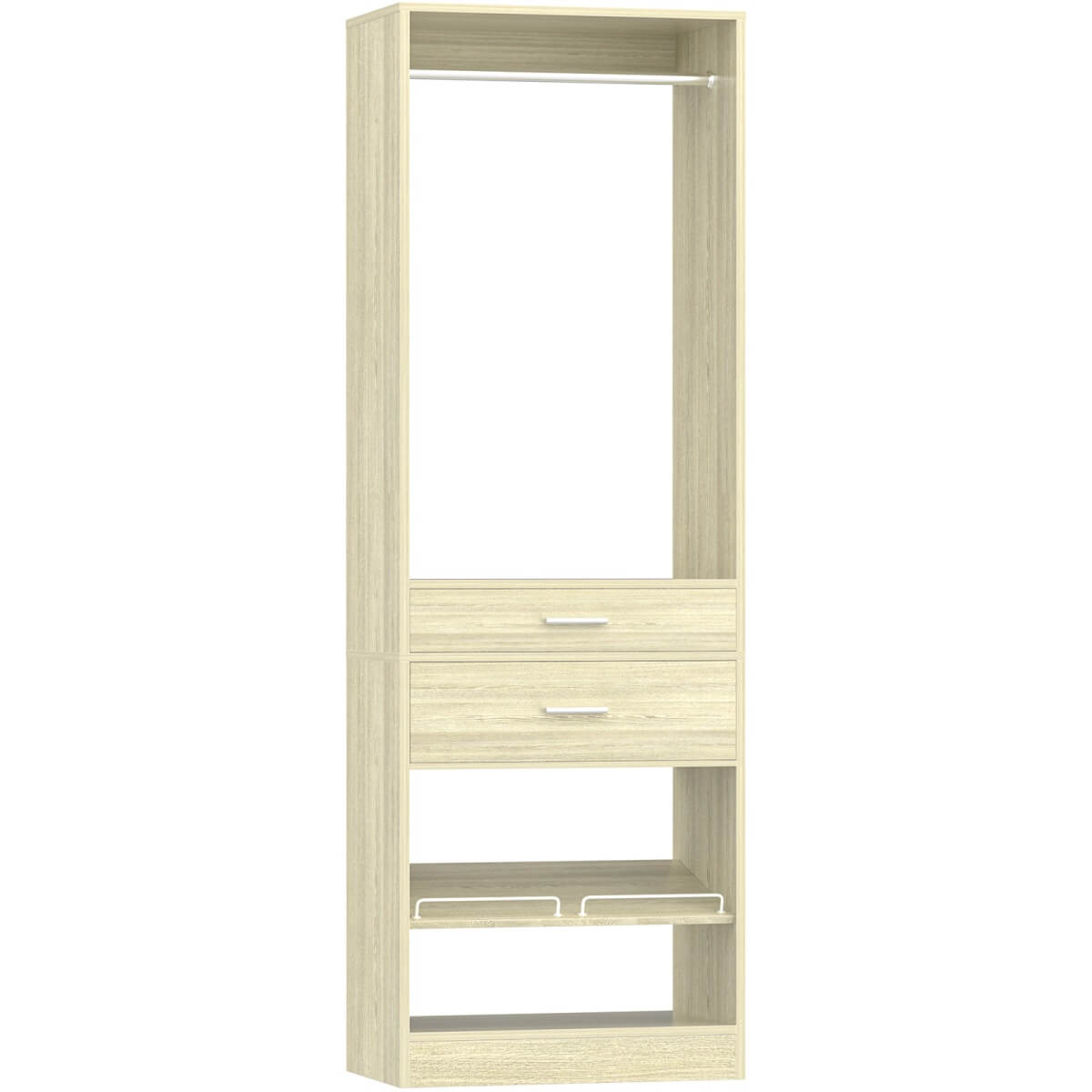 25'' Freestanding Closet System with 2 Wooden Drawers & Adjustable Shoe Rack