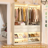 25'' Freestanding Closet System with 2 Wooden Drawers & Adjustable Shoe Rack