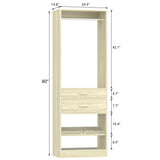 25'' Freestanding Closet System with 2 Wooden Drawers & Adjustable Shoe Rack