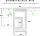 8FT Wall Mounted Closet System with Vanity Desk, with 3 Adjustable Shelves & Hanging Rods, Heavy Duty