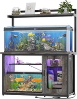 55-75 Gallon Fish Tank Stand with Power Outlets & LED Light, Heavy Duty Aquarium Stand with Reversible Cabinet and Top Shelf