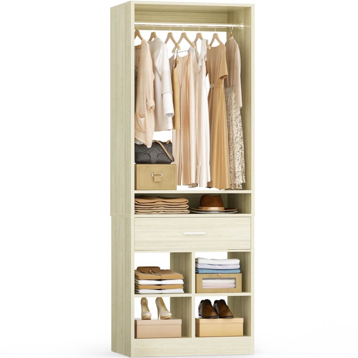 25'' Walk-in Closet System with Wooden Drawers and 4 Cubby Storage, 80'' Height