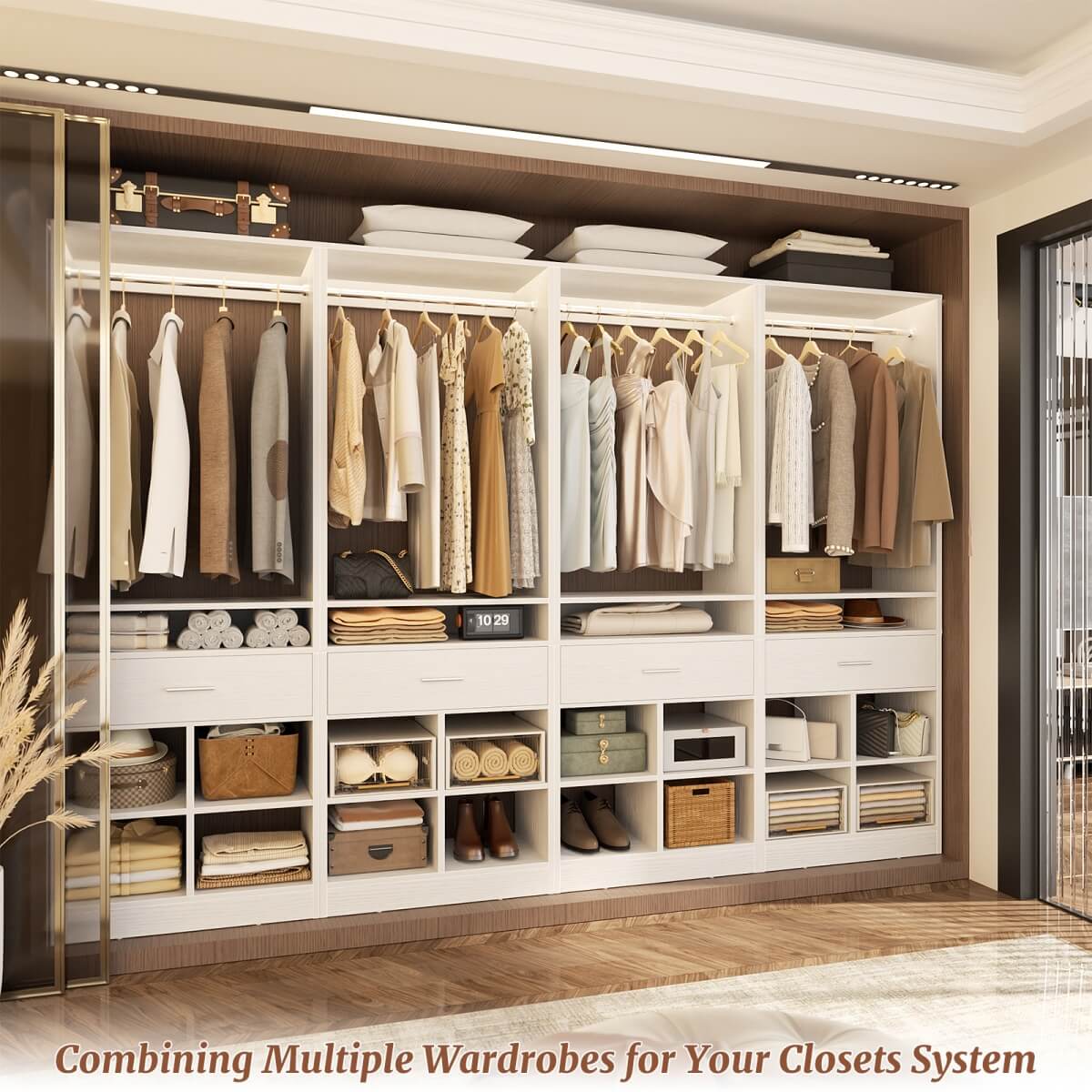 25'' Walk-in Closet System with Wooden Drawers and 4 Cubby Storage, 80'' Height