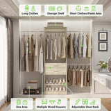 8FT Closet System with 2 Wooden Drawers and Adjustable Shoe Rack