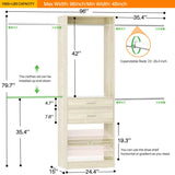 8FT Closet System with 2 Wooden Drawers and Adjustable Shoe Rack