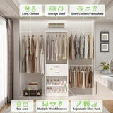 8FT Closet System with 2 Wooden Drawers and Adjustable Shoe Rack