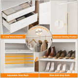 8FT Closet System with 2 Wooden Drawers and Adjustable Shoe Rack