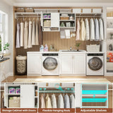 118'' Over Washer and Dryer Storage Shelves and Organizer, Wall Mounted, with 3 Hanging Rods