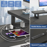 Unikito U Shaped Computer Desk with Power Outlet and LED Strip, Reversible L Shaped Office Desk with Monitor Stand and Storage Shelves, Modern U- Shape Corner Desk, 130 Inch 2 Person Long Table