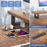 Unikito U Shaped Computer Desk with Power Outlet and LED Strip, Reversible L Shaped Office Desk with Monitor Stand and Storage Shelves, Modern U- Shape Corner Desk, 130 Inch 2 Person Long Table