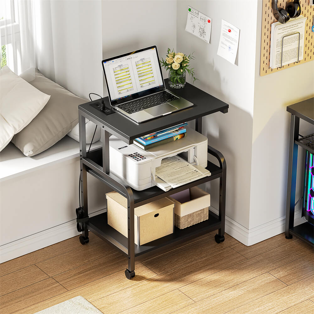 3-Tier Printer Stand on Wheels, with Power Outlets, Removable