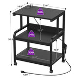 3-Tier Printer Stand on Wheels, with Power Outlets, Removable