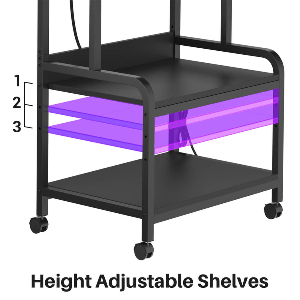 3-Tier Printer Stand on Wheels, with Power Outlets, Removable