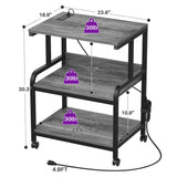 3-Tier Printer Stand on Wheels, with Power Outlets, Removable