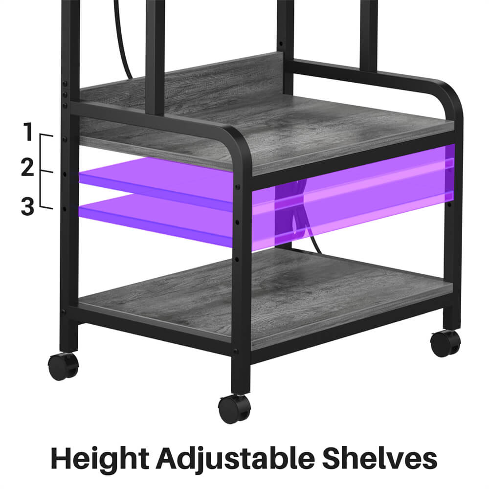 3-Tier Printer Stand on Wheels, with Power Outlets, Removable