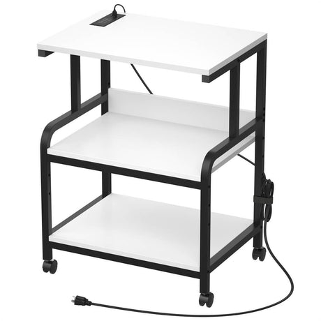 3-Tier Printer Stand on Wheels, with Power Outlets, Removable