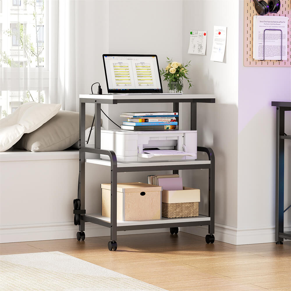 3-Tier Printer Stand on Wheels, with Power Outlets, Removable