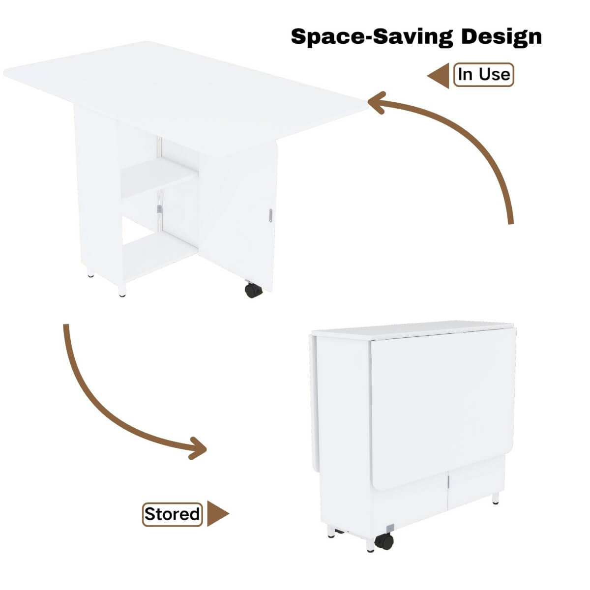 Folding Dining Table with Storage, 51.2'' Dining Table for 2-4 People