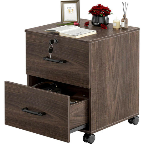 Unikito Rolling End Table, Sturdy Side Table with Cabinet and Cushion, File Cabinet End Side Table with Wheel for Home Office, Sofa Side