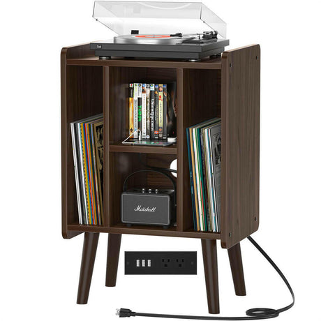Unikito Record Player Stand, Vinyl Turntable Stand with Power Outlet and USB Charging Port, Record Display Table with Storage, Audio Rack, Turntable Nightstand for Bedroom, Living Room