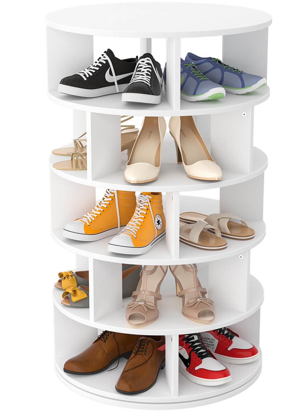 5-Tier Rotating Shoe Rack, Wooden Shoe Organizer Tower, 360 Spinning, for Entryway, Garage, Bedroom