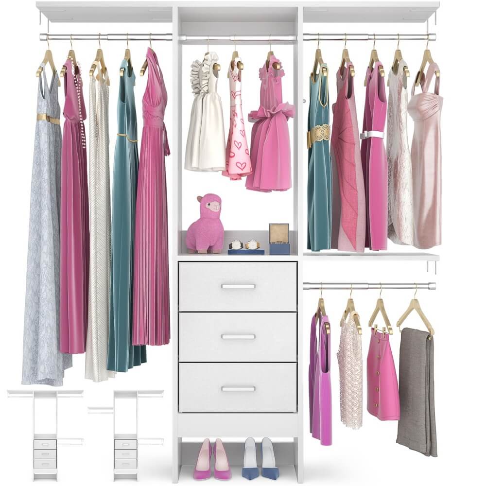 4FT Small Closet System with 3 Fabric Drawers, and 3 Adjustable Shelves