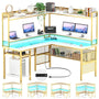 Unikito L-Shaped Desk with Power Outlet and LED Strip, 63” L Shaped Computer Corner Desk with Reversible File Drawer and Monitor Stand, Gaming Table Writing Desk for Home Office Workstation