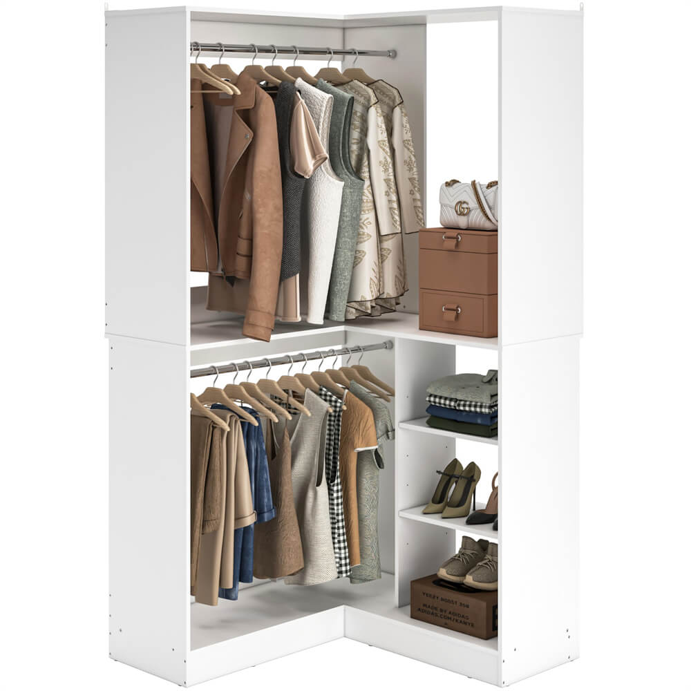 Corner Closet System, 36'' x 36'' Inch Large Freestanding Closet Organizer Tower with 2 Hanging Rods and Shelves