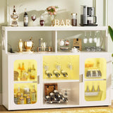 Unikito Bar Cabinet with Power Outlet, Liquor Cabinet with Led Lights and Glass Holders, Storage Buffet Cabinet Coffee Bar Cabinet for Liquor, Wine Cabinet with Racks for Home, Kitchen