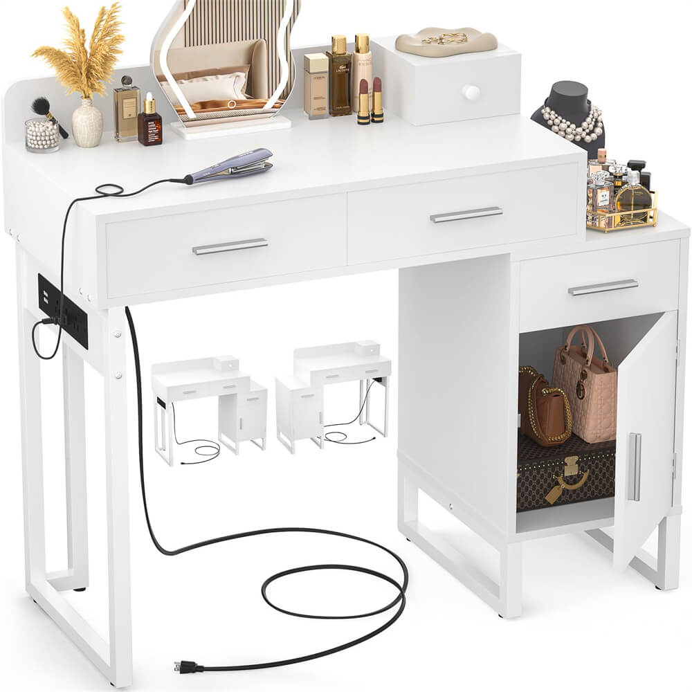 Makeup Vanity Desk with 4 Storage Drawers and Charging Station