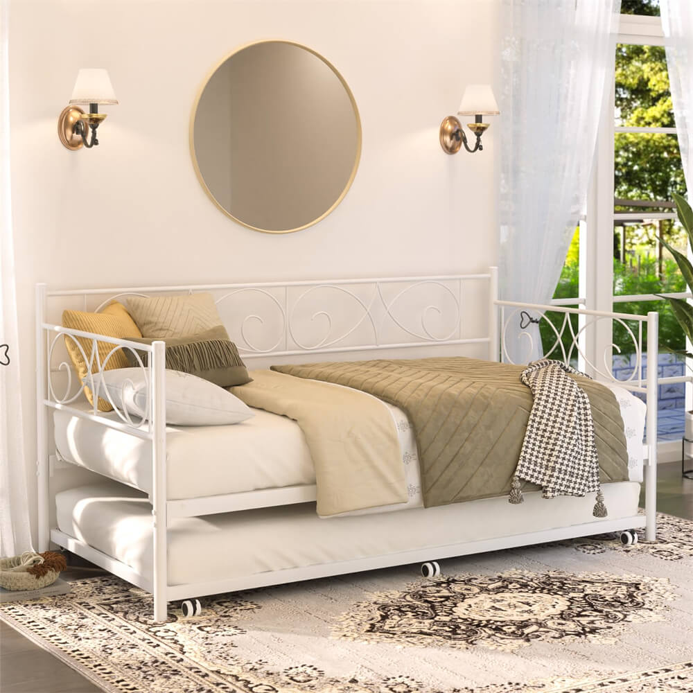 Twin Daybed with Trundle and Headboard, Sofa Bed(Mattress Not Included), 660 LBS Load Weight