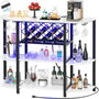 Unikito 4-Tier Metal Coffee Bar Cabinet with Outlet and LED Light, Freestanding Floor Table for Liquor Glass Holder Wine Rack Storage, Bakers Kitchen Dining Room