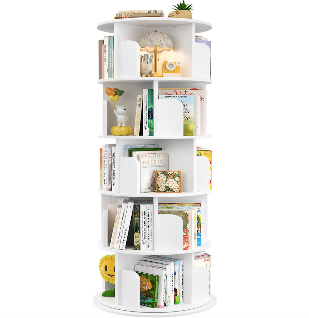 5-Tier Rotating Bookshelf, Wooden Spinning Bookshelf Tower, Suitable for Small Spaces Such as Bedroom, Stury Room