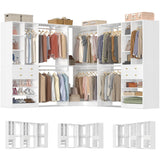 Closet System with Corner(3 Sets), 90.5" Closet Organizer System with Drawers, Shelves, and Hanging Rods