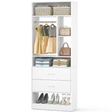 24 Inch Freestanding Closet System with 2 Wood Drawers, 2FT Small Closet Organizer System with Hanging Rod & Shelves, 24" L x 15" W x 80" H