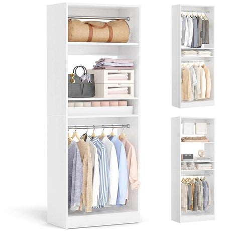 Unikito 25'' Closet System, Freestanding Closet Organizer Wardrobe with Hanging Rods and Shelves, Adjustable Clothes Garment Rack, Sturdy Walk in Closet Tower, 25" W x 16" D x 80" H