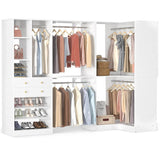 Closet System with Corner, 90.5 Inch Wooden Closet Organizer System with Drawers, Hanging Rods and Shelves