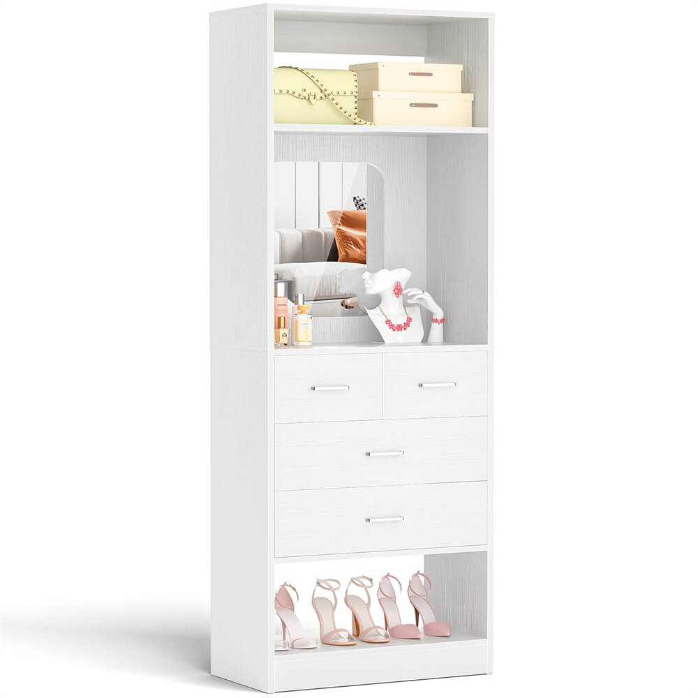 Unikito Closet System with Drawers, Freestanding Closet Organizer with Storage Shelves and Mirror, Sturdy Walk in Closet Tower for Bedroom, Mudroom and Entryway, 25" W x 16" D x 80" H