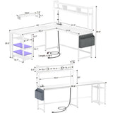 Unikito L Shaped Desk with Power Outlet & LED Strip, Reversible L-Shaped Corner Computer Desks Gaming Desk with Storage Shelf & Monitor Stand, Modern 2 Person Home Office Desk, Writing Desk