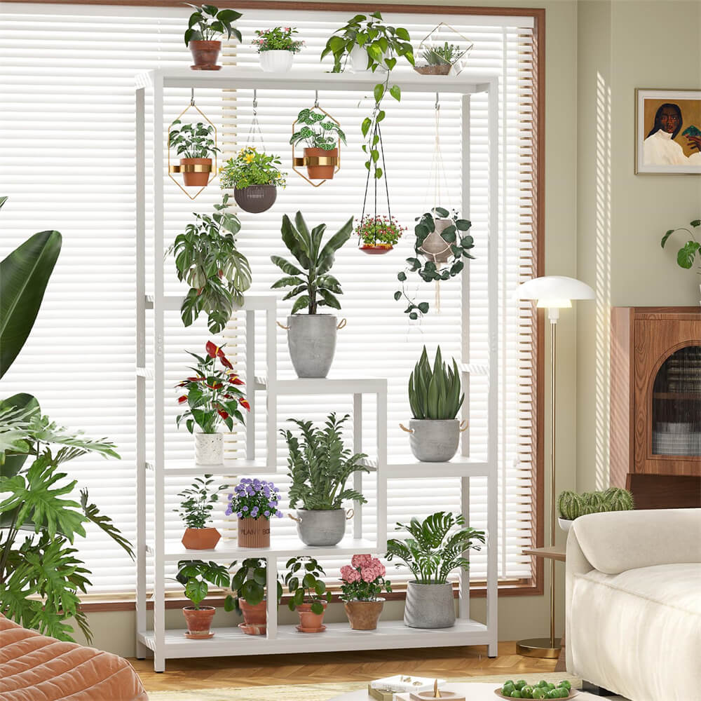 6-Tier Plant Stand with Grow Lights, Large Indoor Plant Holders Stand with Hanging Hooks