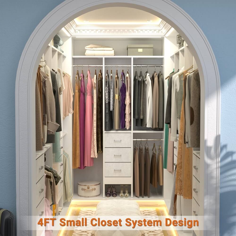 4FT Small Closet System with 3 Fabric Drawers, and 3 Adjustable Shelves