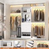 Unikito 96 Inch Closet Organizer System, 8FT Walk in Closet Insert with 25" Tower, 3 Hanging rods and Top Shelves, Heavy Duty Clothing Wardrobe with 4 Drawers and Mirror, Max Load 1000 LBS