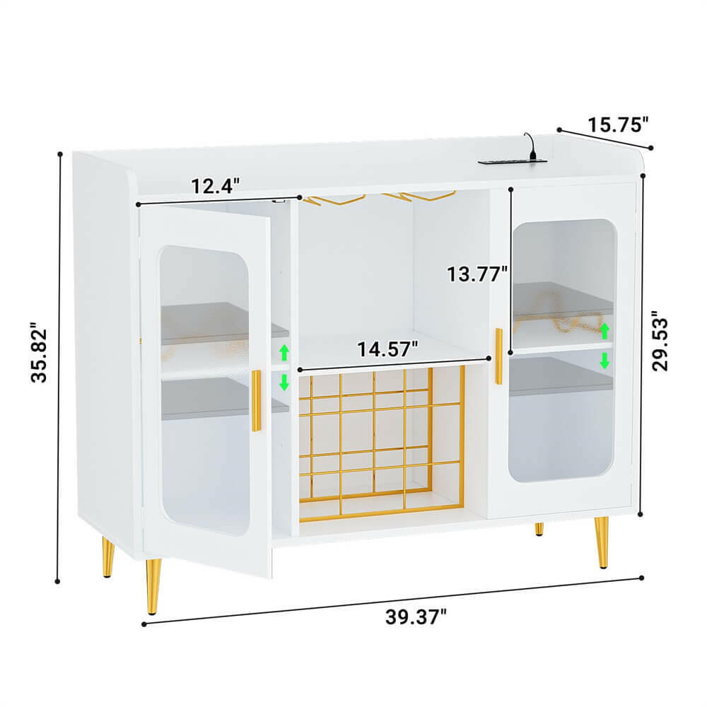 Unikito Liquor Cabinet Bar with Power Outlet and LED Light, Wine Bar Cabinet with Wine and Glasses Rack, Home Coffee Bar Cabinet, Buffet Sideboard with Storage Shelf for Kitchen, Dining Room