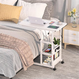 2-Tier Height Adjustable C Shaped End Table with Charging Station, with USB Ports and Wheels