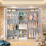 Closet Organizer System - 8FT Kids' Closet System with Cube Storage Organizer and 5 Hanging Rods