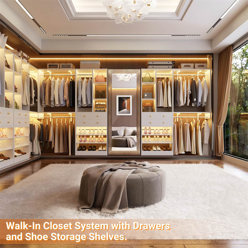 5FT Closet System with 2 Wood Drawers, 2 Hanging Rods & Shelf Towers, Reversible, Wall-Mount