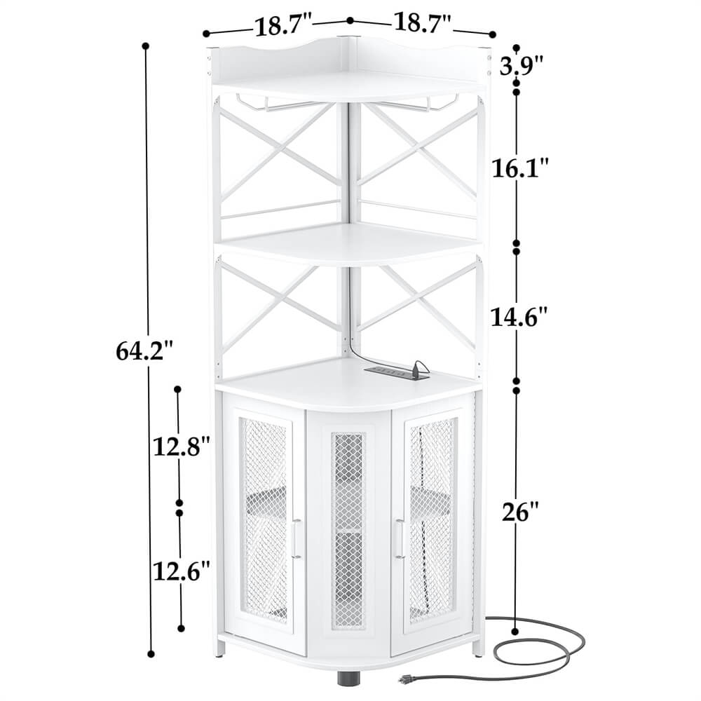 Unikito Corner Bar Cabinet with Power Outlet, Industrial Wine Cabinet with LED Strip and Glass Holder, 5-Tiers Liquor Cabinet Bar Unit for Home, Corner Display Cabinet for Small Space